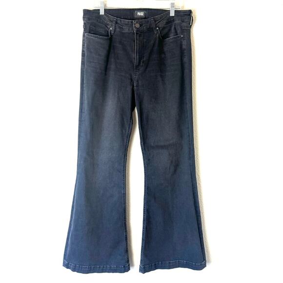 Paige Genevieve Black Flare Leg Denim Jeans Size 32 - Picture 2 of 7